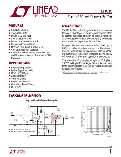 Linear Technology LT1010 Datasheet - cover page