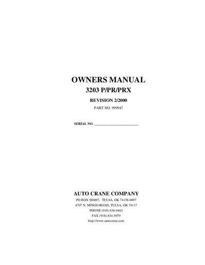 Auto Crane 3203P/PR/PRX Crane Owner's Manual - cover page