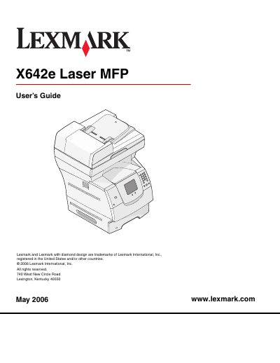 Lexmark X642e Laser MFP User Guide - cover page