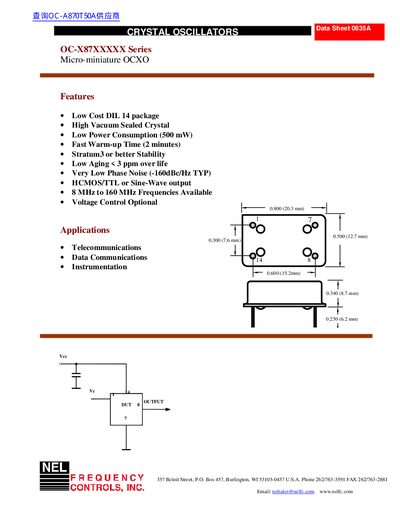 NEL OC-X87XXXXX Series Micro-miniature OCXO CRYSTAL OSCILLATORS Data Sheet  - cover page
