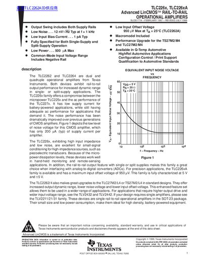 Texas Instruments TLC226x Advanced LinCMOS Rail-to-Rail Operational Amplifiers Datasheet - cover page