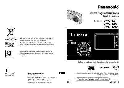 Panasonic DMC-TZ7/DMC-TZ6/DMC-TZ65 Digital Camera User Manual