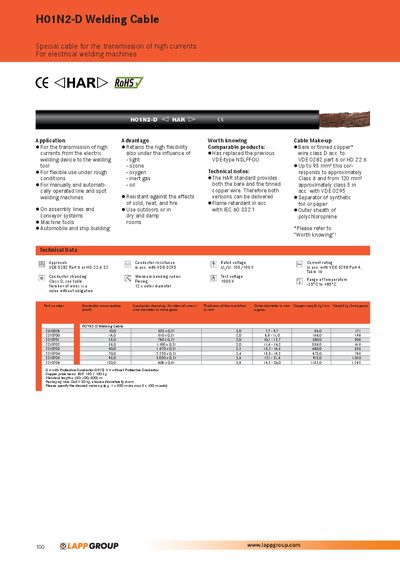 LAPP KABEL LAYOUT: Layout1 H01N2-D Welding Cable handbook - cover page