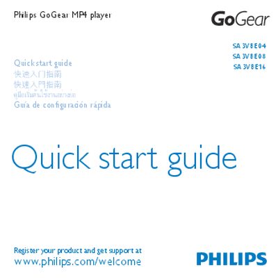 Philips SA3VBE04 SA3VBE08 SA3VBE16 MP4 Player Quick Start Guide - cover page