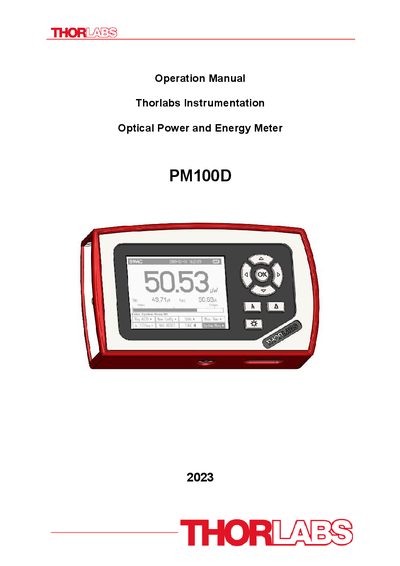 Thorlabs PM100D Optical Power and Energy Meter Operation Manual - cover page