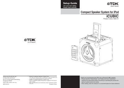 TDK iCUBIC ADS-01 Compact Speaker System User Manual - cover page