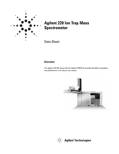 Agilent 220 Ion Trap Mass Spectrometer Data Sheet - cover page