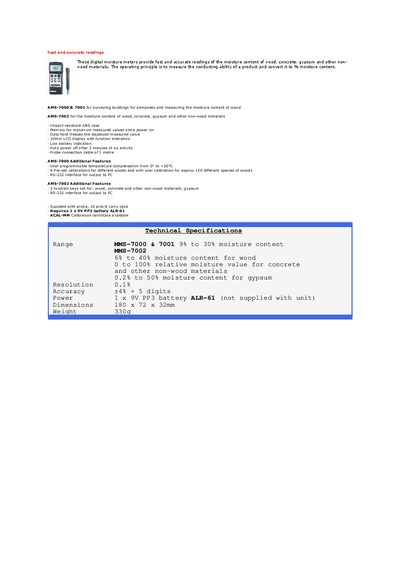 AMS-7000 Series Digital Moisture Meter Product Leaflet - cover page