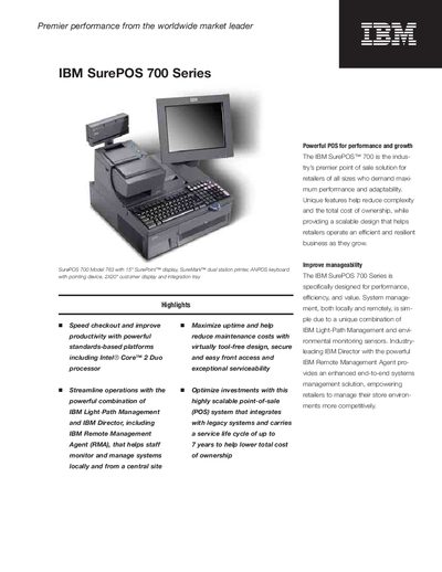 IBM SurePOS 700 Series Product Manual - cover page
