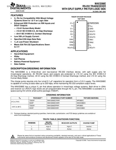Texas Instruments MAX3386E RS-232 Transceiver Datasheet - cover page