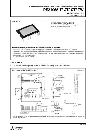 MITSUBISHI PS21965-T/-AT/-CT/-TW Manual