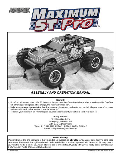 DuraTrax Maximum ST Pro Assembly and Operation Manual - cover page