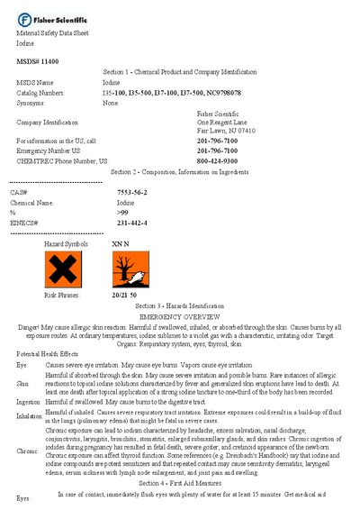 Fisher Scientific Iodine MSDS - cover page