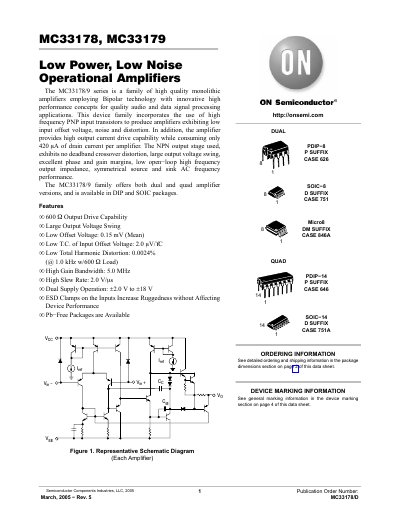 ON Semiconductor MC33178/MC33179 Low Power Low Noise Operational Amplifiers Datasheet - cover page