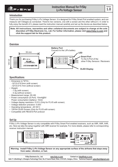FrSky FLVS Li-Po Voltage Sensor User Manual - cover page