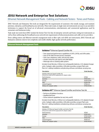 JDSU Network and Enterprise Test Solutions Product Leaflet - cover page