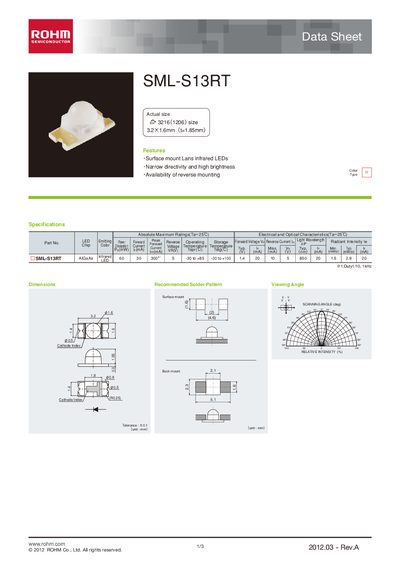 ROHM SML‑S13RT Infrared LED Datasheet - cover page