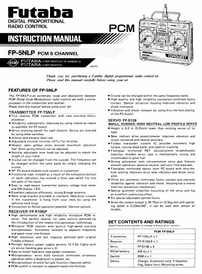 Futaba FP-5NLP Digital Proportional Radio Control Manual - cover page
