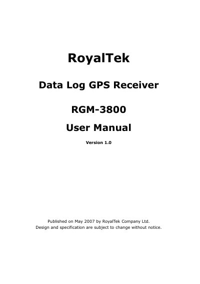 RoyalTek RGM-3800 GPS Receiver User Manual - cover page