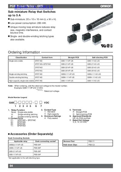 Omron G6B PCB Power Relay Datasheet - cover page