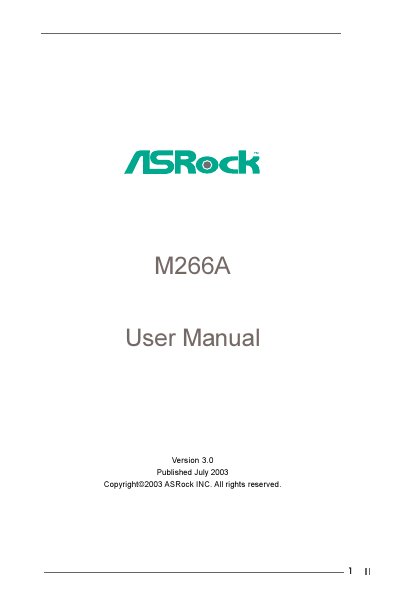 ASRock M266A Motherboard User Manual - cover page
