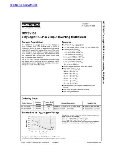 Fairchild NC7SV158 TinyLogic ULP-A 2-Input Inverting Multiplexer Handbook - cover page