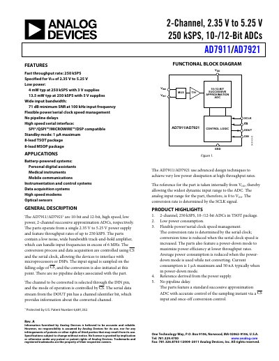 Analog Devices AD7911/AD7921 Datasheet - cover page