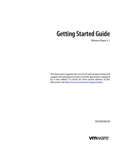 VMware Player 3.1 Getting Started Guide - cover page