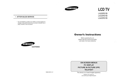 Samsung LA26R51B LA32R51B LA40R51B LCD TV Owner's Instructions - cover page