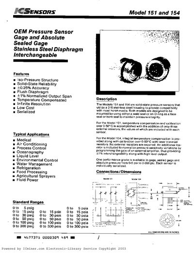 CSENSORS 151/154 Pressure Sensor Datasheet - cover page