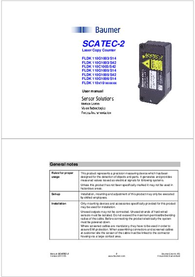 Baumer FLDK 110G1003/S14 Laser Copy Counter User Manual - cover page