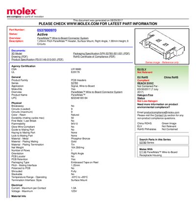 Molex 0537800970 PanelMate™ Wire-to-Board Connector Datasheet - cover page