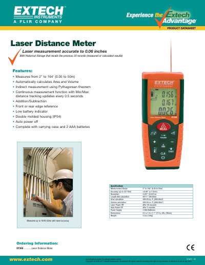 Extech DT300 Laser Distance Meter Specifications - cover page