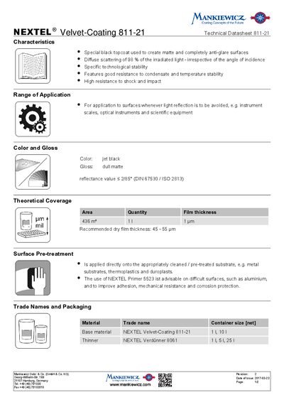NEXTEL Velvet-Coating 811-21 Technical Datasheet - cover page