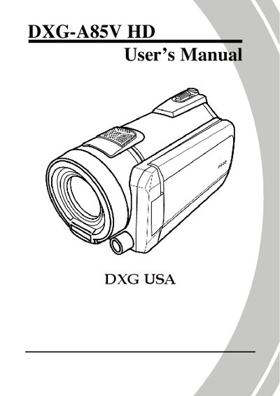 DXG A85V HD Camcorder User Manual - cover page