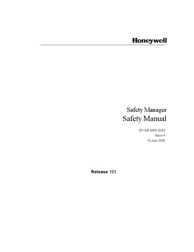 Honeywell Safety Manager Safety Manual EP-SM.MAN.6283 - cover page