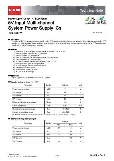 ROHM BD8163EFV Power Supply IC Technical Note - cover page