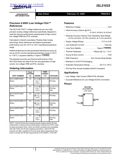 Intersil ISL21032 Precision Voltage Reference Datasheet