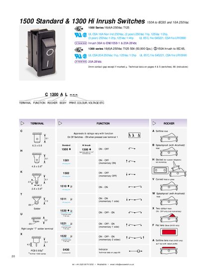 Arcolectric 1500 Standard & 1300 Hi Inrush Switches Handbook - cover page