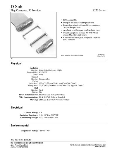 3M 8250 Series Plug Connector 50‑Position Datasheet - cover page