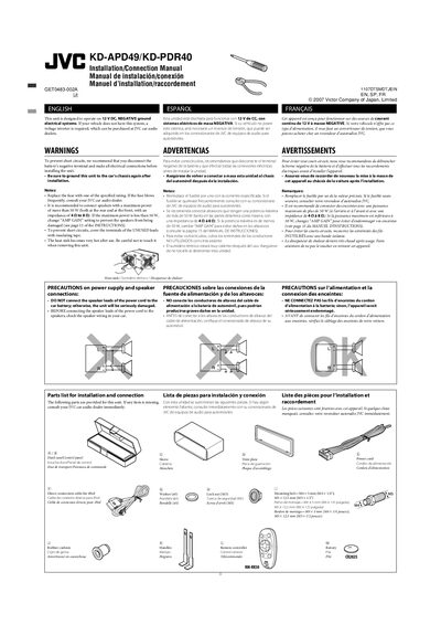 JVC KD-APD49/KD-PDR40 Installation/Connection Manual - cover page