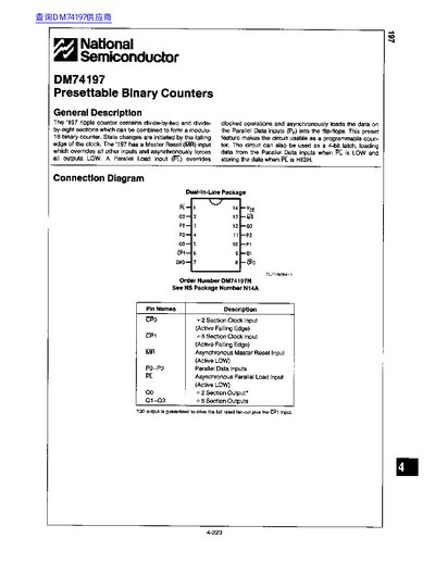 National Semiconductor DM74197 Presettable Binary Counters Datasheet - cover page