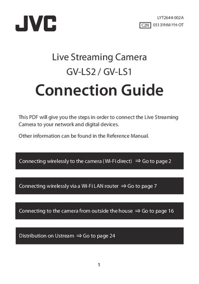 JVC GV-LS2 / GV-LS1 Live Streaming Camera Connection Guide - cover page