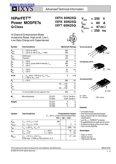 IXYS IXFH 60N25Q IXFK 60N25Q IXFT 60N25Q handbook - cover page