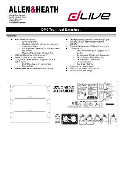 Allen & Heath DM0 Digital Mixer Technical Datasheet - cover page