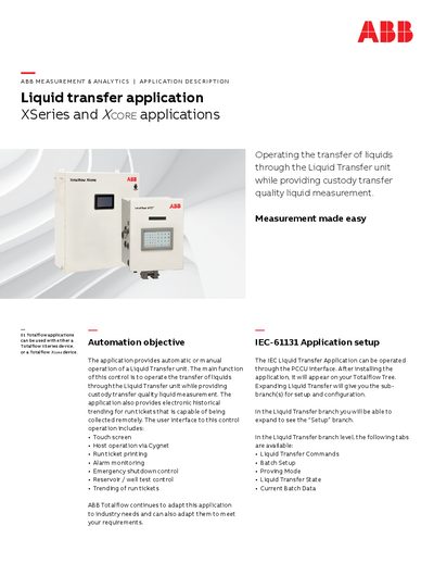 ABB Totalflow XSeries and Xcore Liquid Transfer Application Description