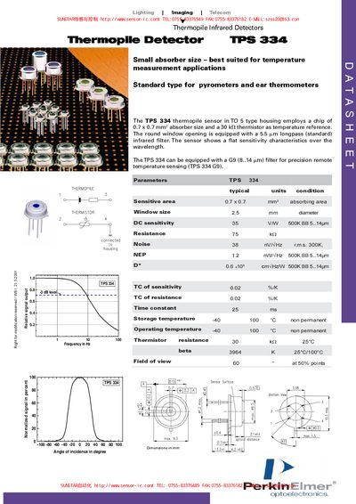 PerkinElmer TPS 334 Thermopile Detector Datasheet