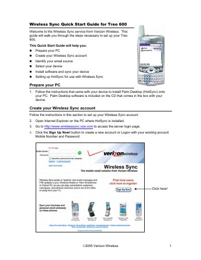 Verizon Wireless Treo 600 Wireless Sync Quick Start Guide - cover page