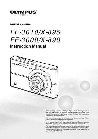 Olympus FE-3010/X-895 and FE-3000/X-890 Digital Camera Instruction Manual - cover page