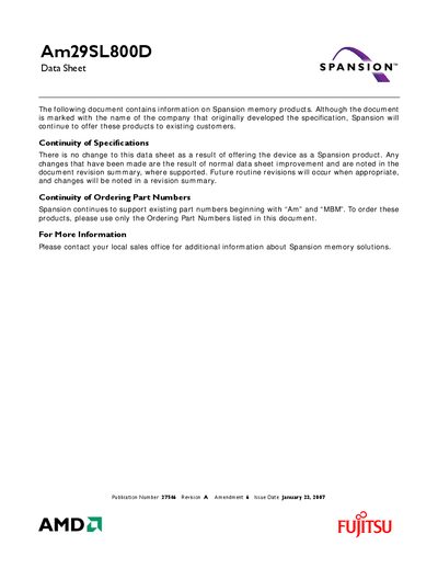 Spansion Am29SL800D Datasheet - cover page